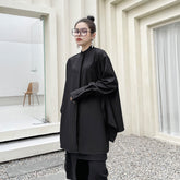 Women Stand Collar Long Sleeve Irregular Shirt